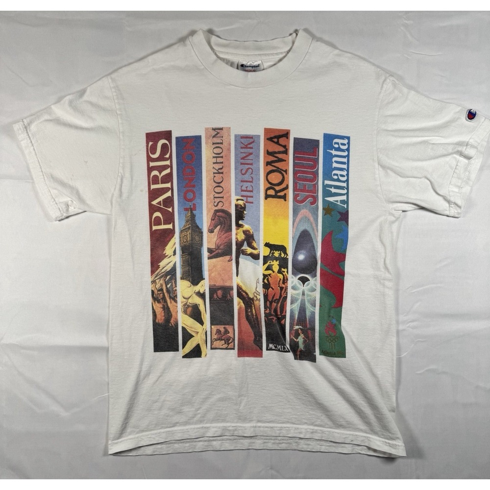 Vintage 90s Champion Atlanta 1996 Olympics Host Cities Graphic T-Shirt Mens M